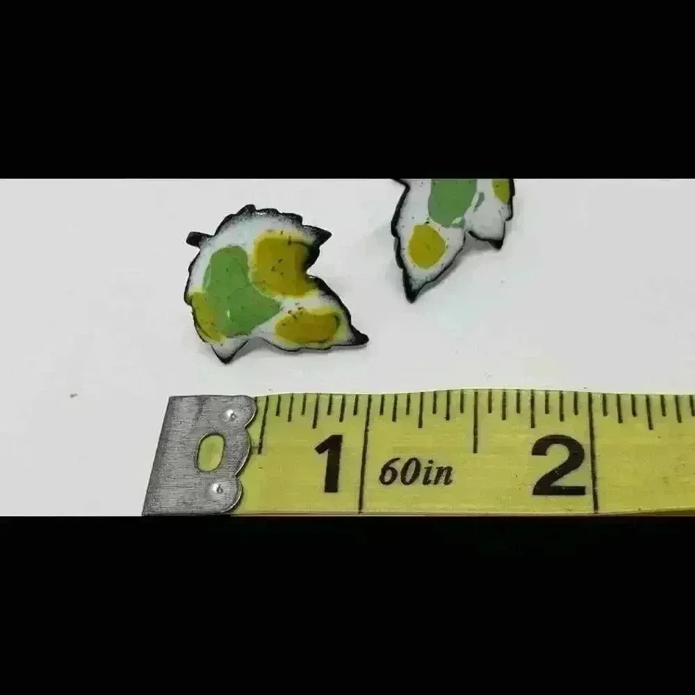 Vintage Earrings MCM Enamel On Copper Leaf MID CENTURY Screw Back Amazing